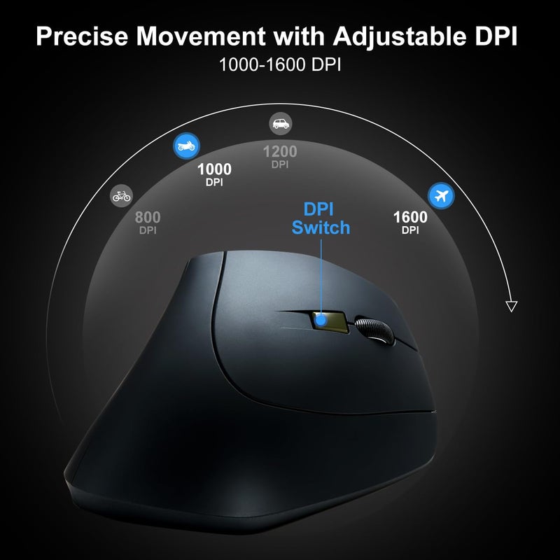 SANWA Wired Ergonomic Mouse, Optical Vertical Computer Mice, Reduce Wrist Strain, (1000/1600 Adjustable DPI, 6 Buttons) Compatible with MacBook, Laptop, Desktop, Windows, Mac OS for Office & Gaming - Image 4